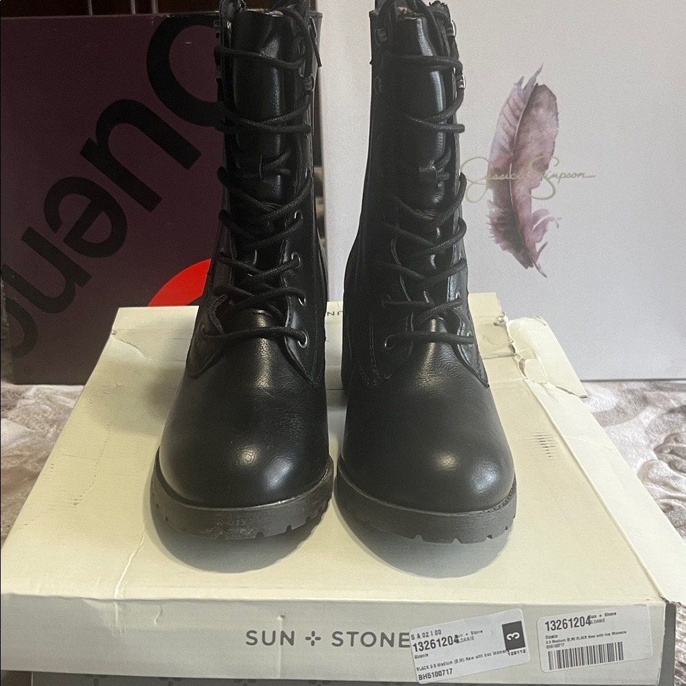 Sun + Stone Sleek Black Lace-Up Boots